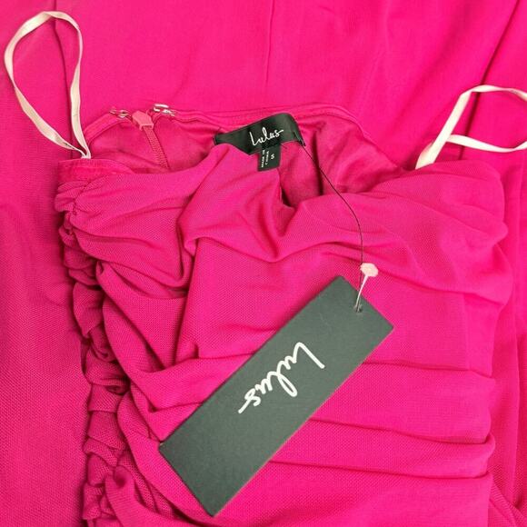 Lulus Epitome of Allure Fuchsia Mesh Strapless Ruched Maxi Dress size S NWT - Picture 7 of 8
